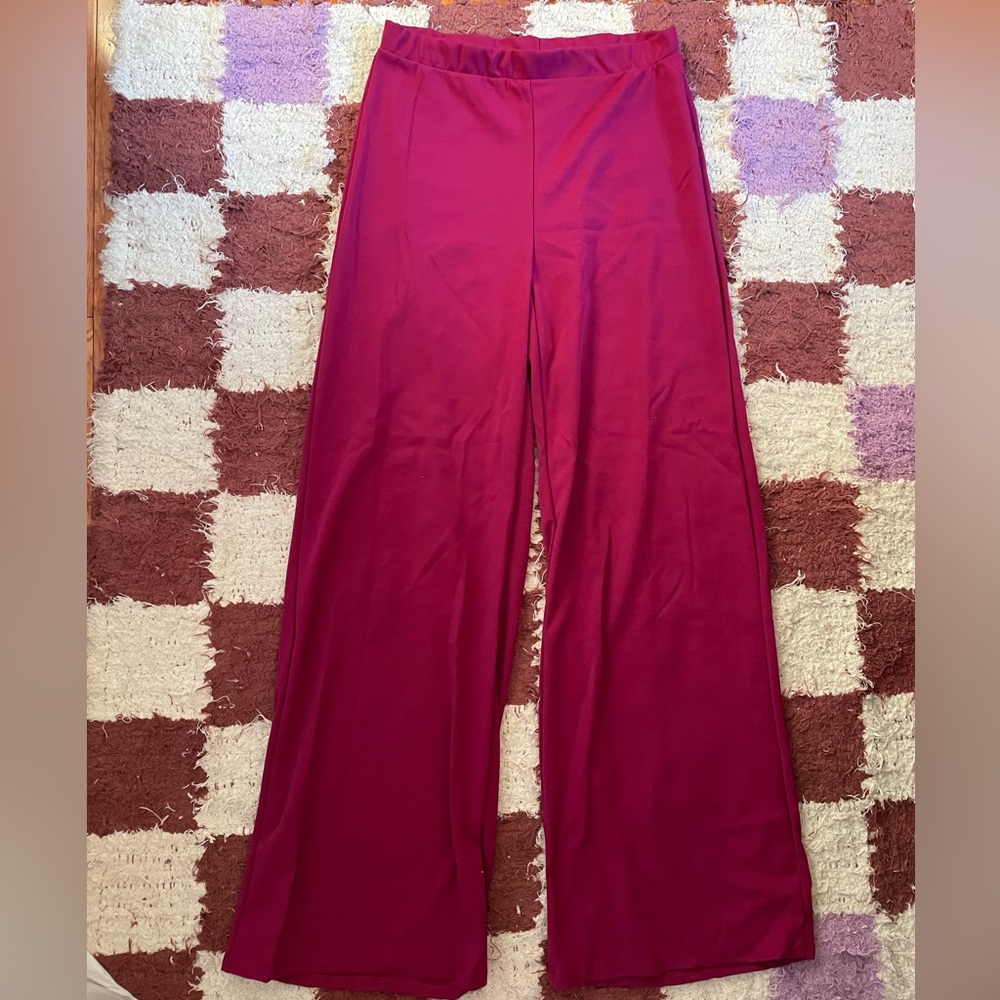 Fashion Nova Dark Pink Two-Piece Set: Wide-Leg Pants + Cropped Blazer